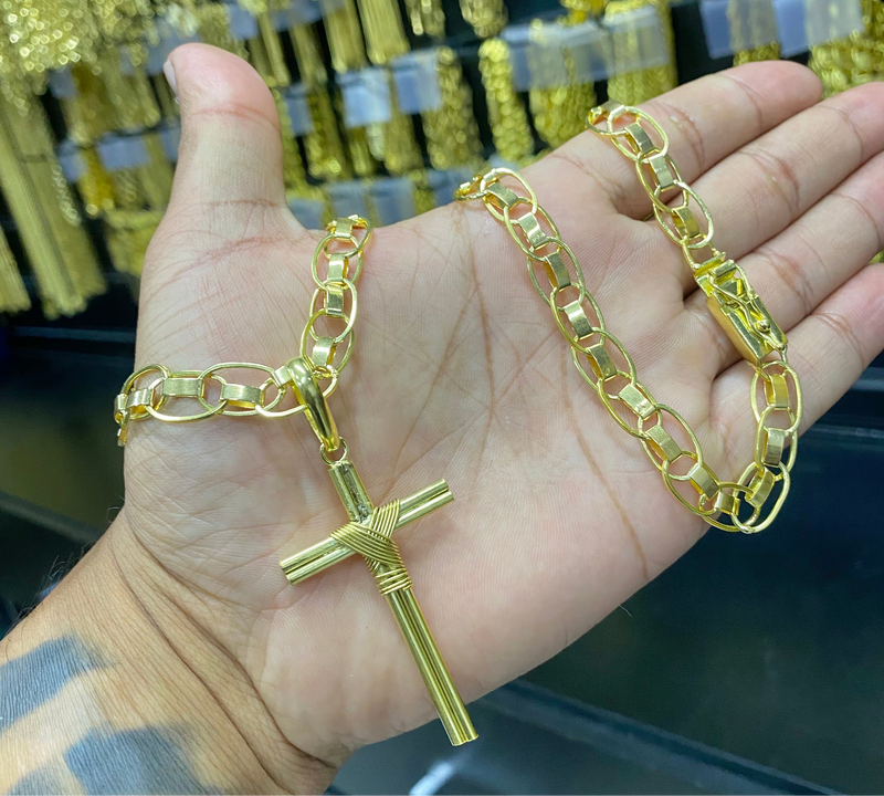 CORRENTE ELO IMPERADOR 12MM + PINGENTE CRUZ PALITO DUPLA