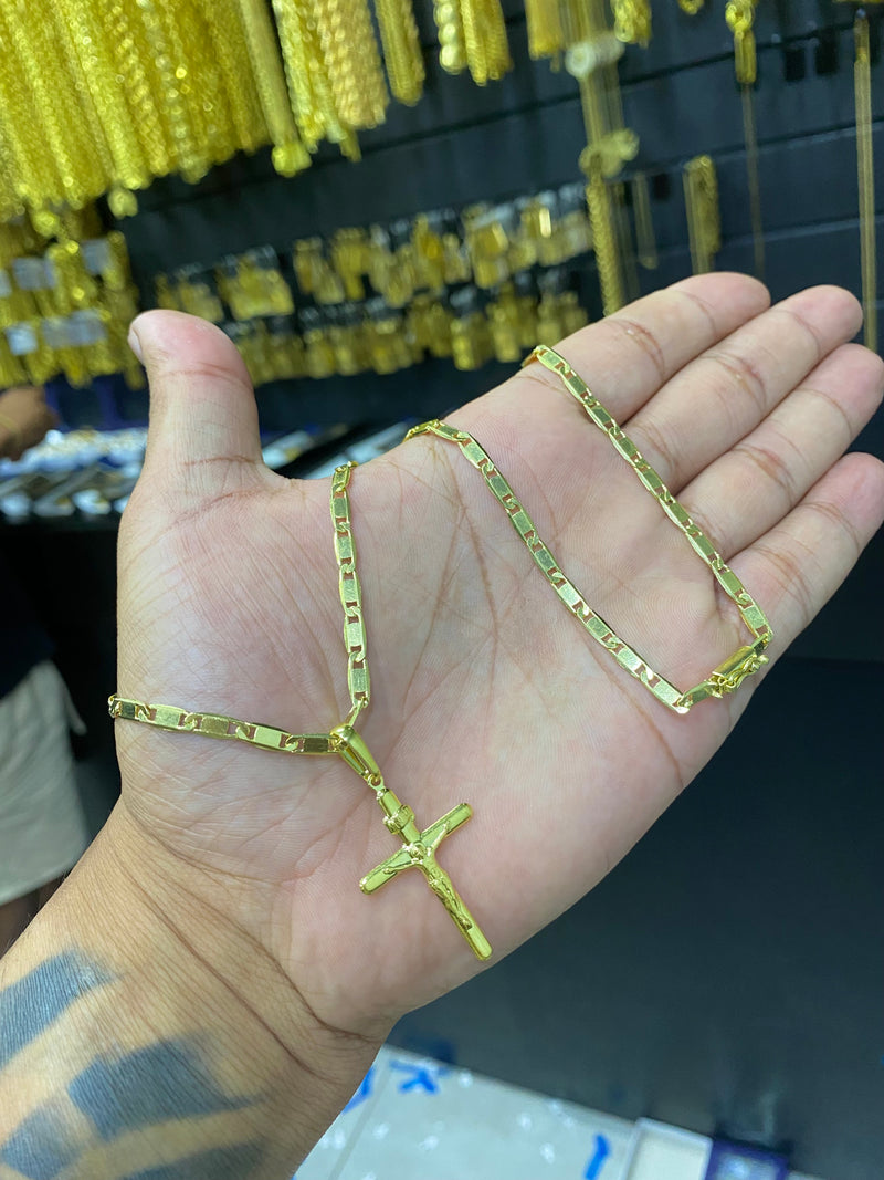 CORRENTE ELO PIASTRINE 4MM + PINGENTE CRUCIFIXO.