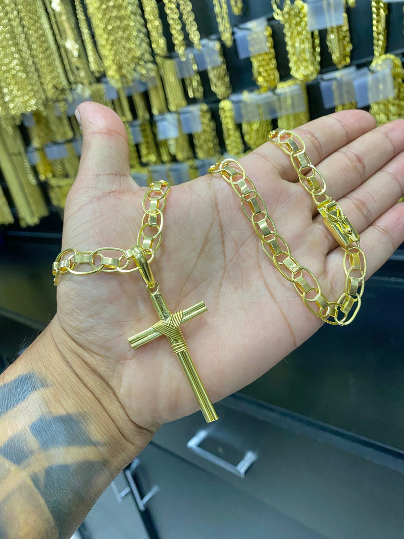 CORRENTE ELO IMPERADOR 12MM + PINGENTE CRUZ PALITO DUPLA