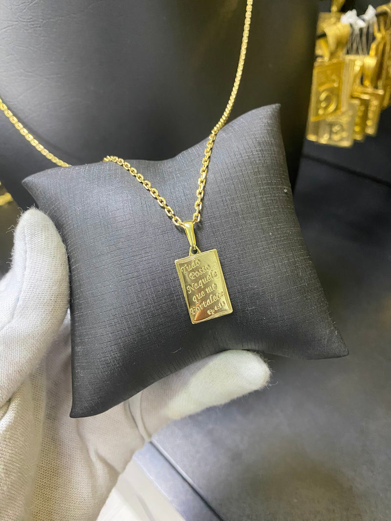 CORRENTE ELO CADEADO 2MM C/PING PLACA TUDO POSSO NAQUELE QUE ME FORTALECE - WRDJOIAS