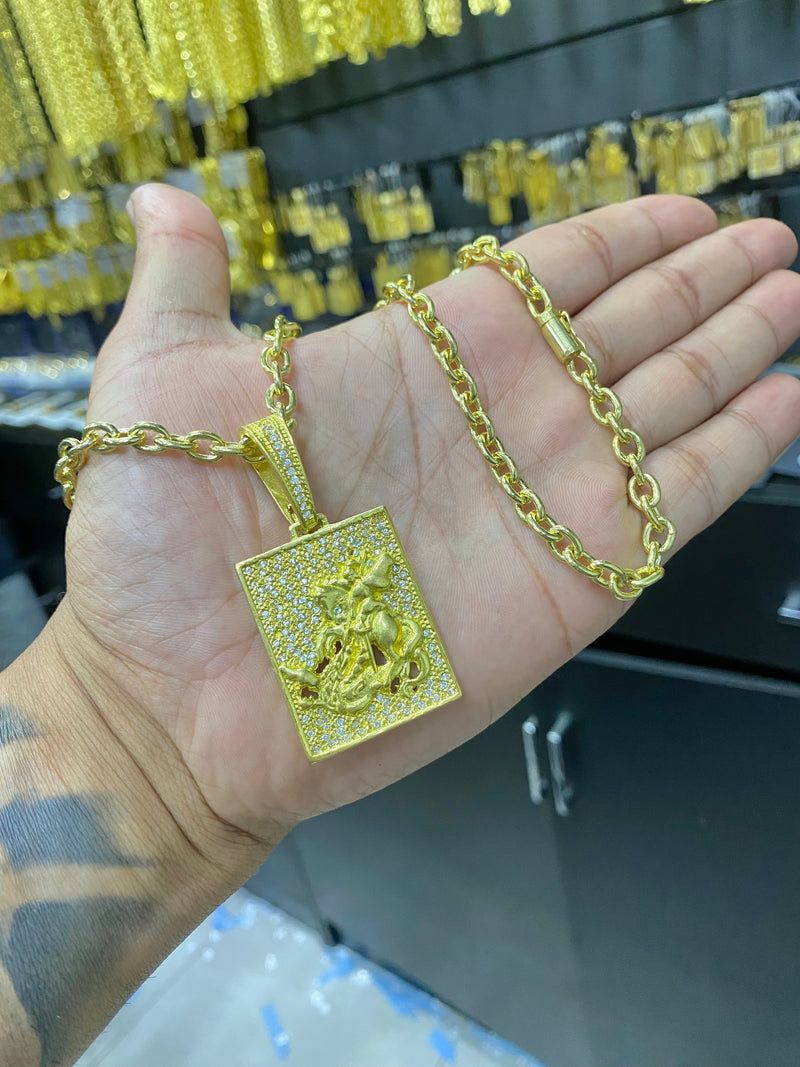 CORRENTE ELO CADEADO BOLEADO 6MM + PING SÃO JORGE CRAVEJADO