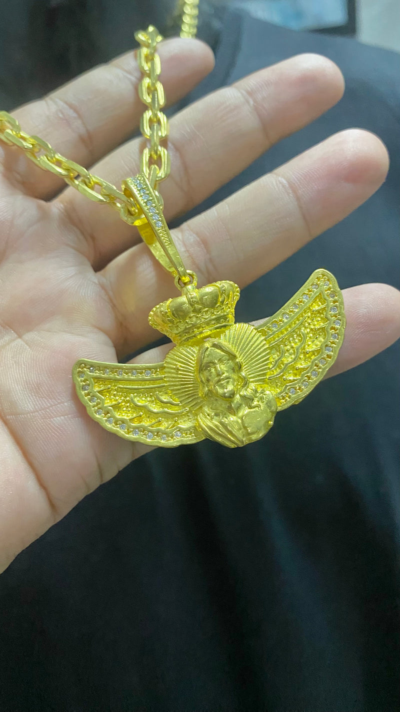 CORRENTE ELO CADEADO QUINA 6MM + PING ASAS FÉ CRAVEJADO