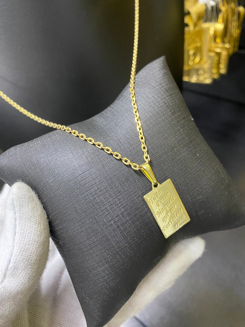 CORRENTE ELO CADEADO 2MM C/PING PLACA TUDO POSSO NAQUELE QUE ME FORTALECE - WRDJOIAS