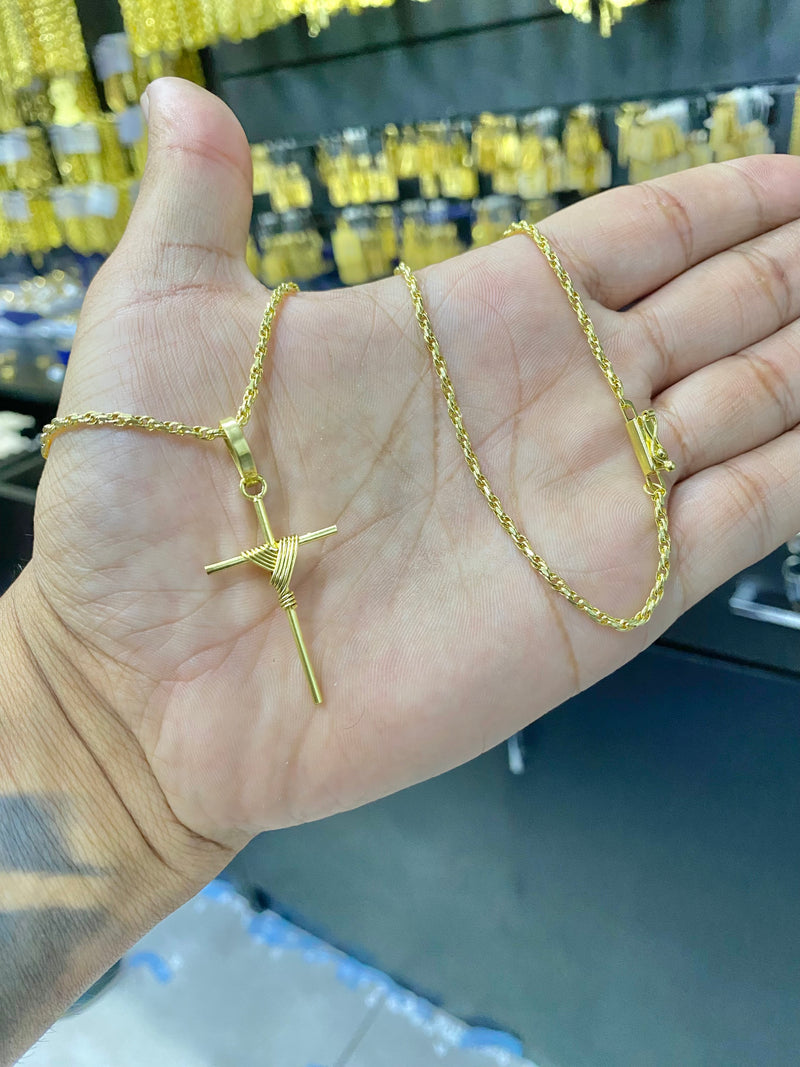 CORRENTE ELO TRANÇADO 2MM + CRUZ PALITO