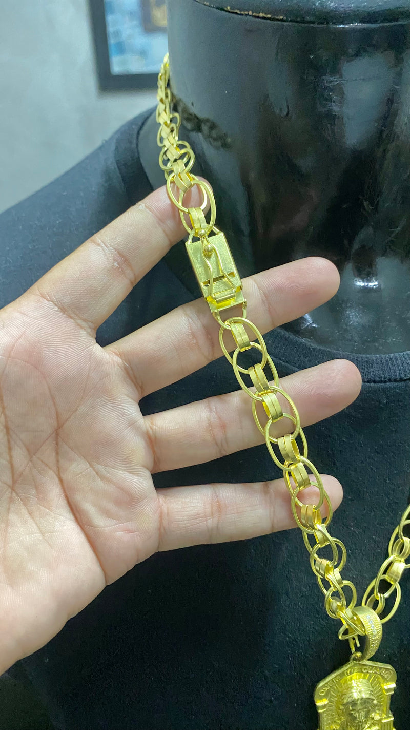 CORRENTE ELO IMPERADOR 12MM + PINGENTE JESUS QUEM ME PROTEGE NAO DORME CRAVEJADO