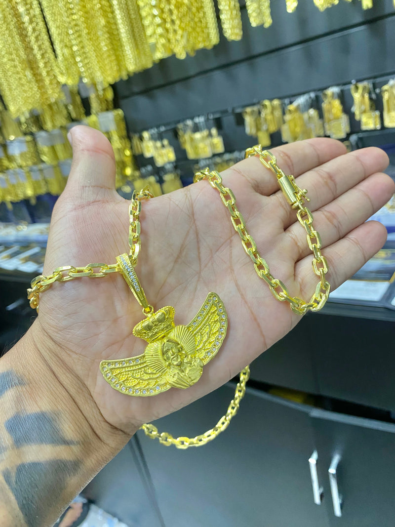 CORRENTE ELO CADEADO QUINA 6MM + PING ASAS FÉ CRAVEJADO