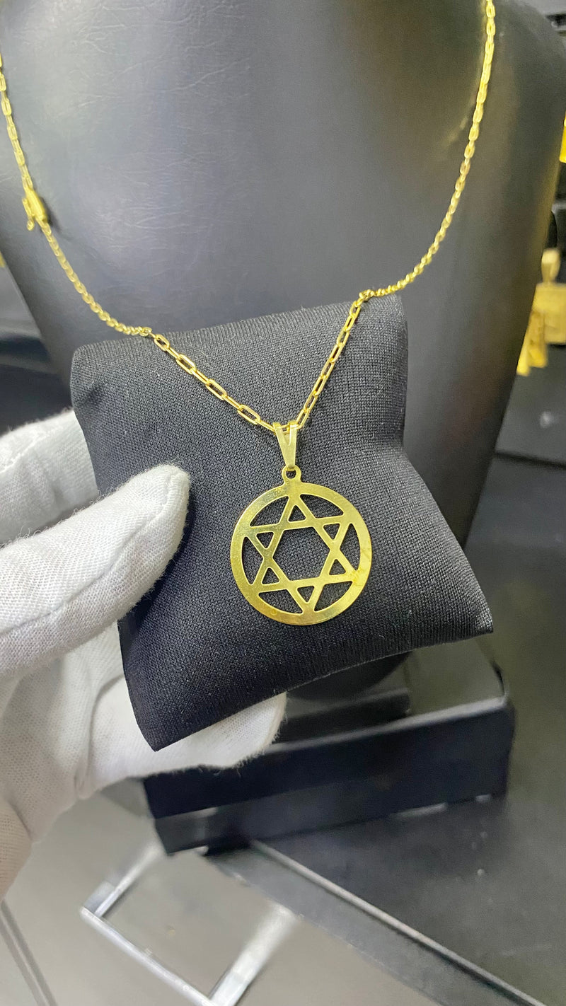 CORRENTE ELO MEIA CANA 3MM + PINGENTE ESTRELA DE DAVI REDONDA VAZADA