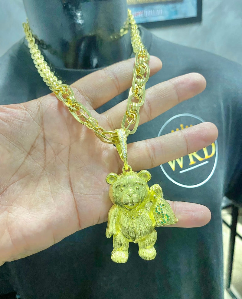 CORRENTE ELO IMPERADOR 14MM + PINGENTE URSO SACO DE DINHEIRO