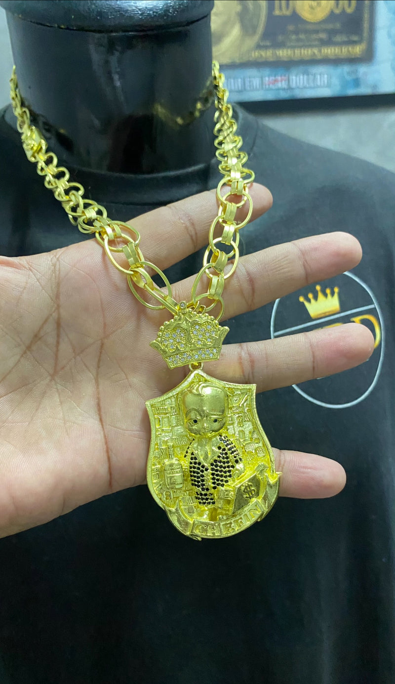 CORRENTE ELO IMPERADOR 12MM + PINGENTE PERSONALIZADO CHEFINHO