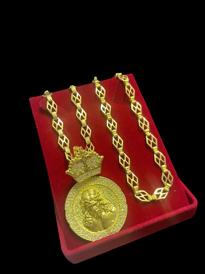 CORRENTE ELO PERSONALIZADO + PINGENTE JESUS BORDA CRAVEJADA - WRDJOIAS