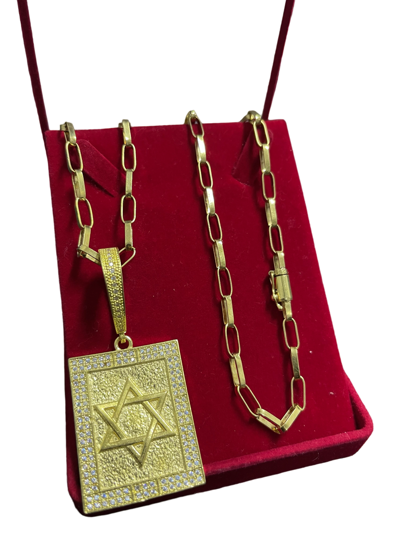 CORRENTE ELO CARTIE 5MM + PINGENTE ESTRELA DE DAVI BORDA CRAVEJADA - WRDJOIAS