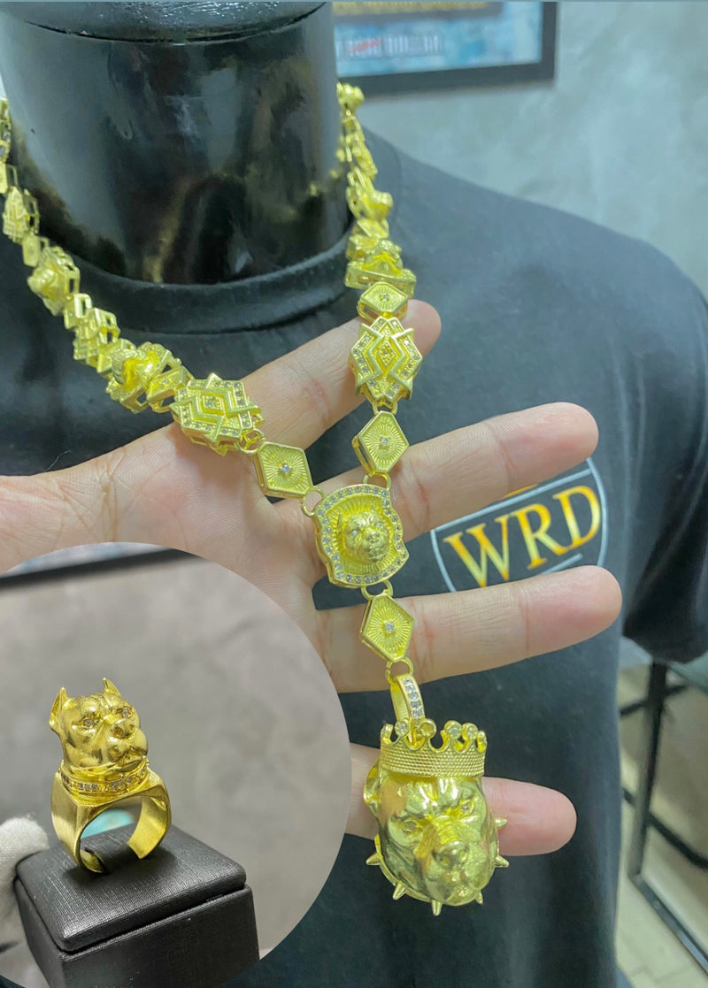 KIT PITBULL POZE - CORDÃO + PINGENTE + DEDEIRA - WRDJOIAS