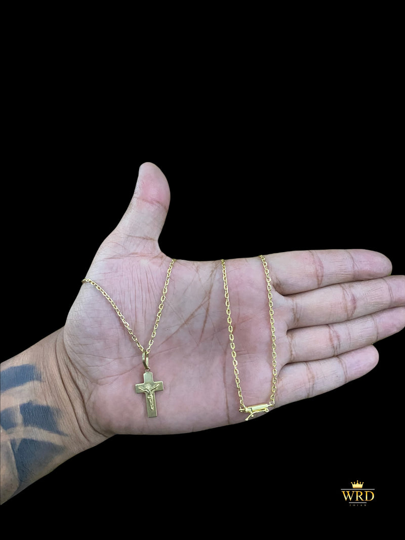 CORRENTE ELO CADEADO 2MM COM PING/ CRUCIFIXO - WRDJOIAS