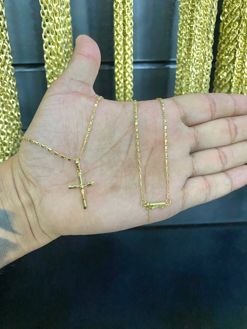 CORRENTE ELO PIASTRINE 2MM + PINGENTE CRUZ - WRDJOIAS